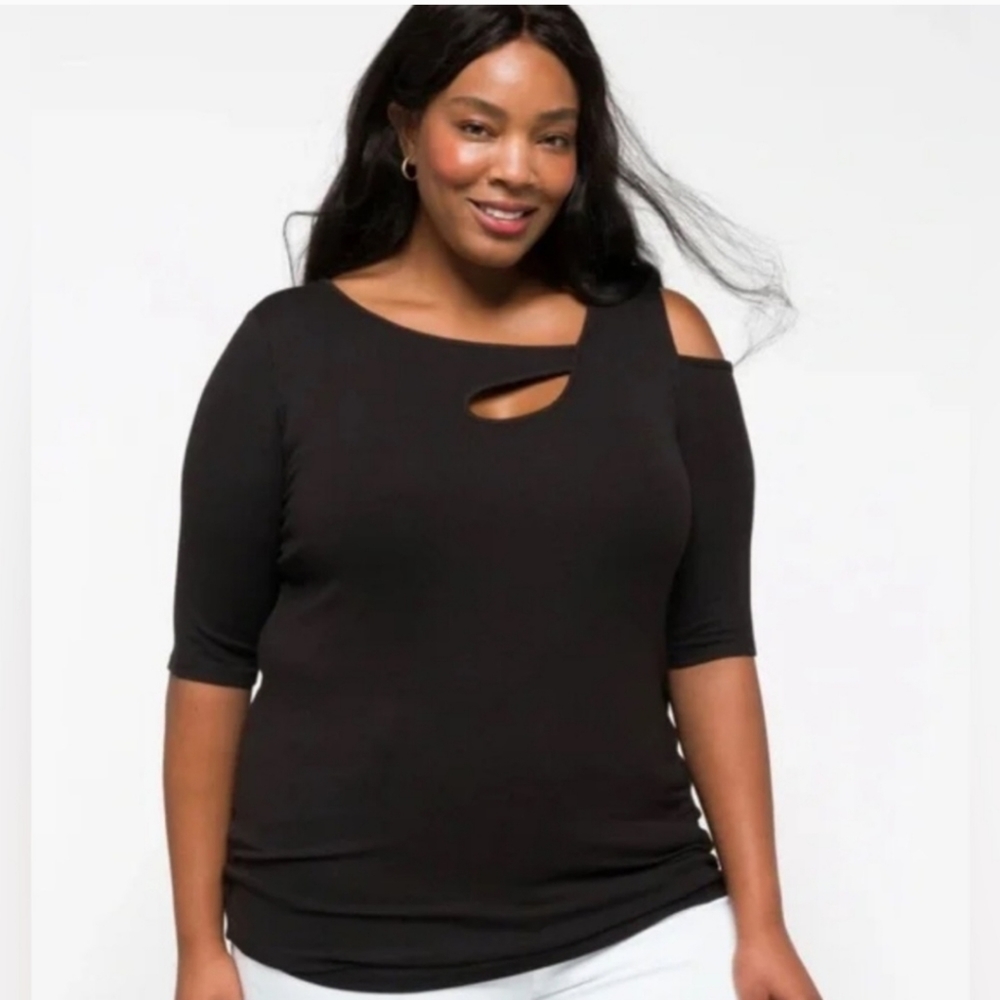 GOLDRAY Asymmetrical Cold Shoulder Top